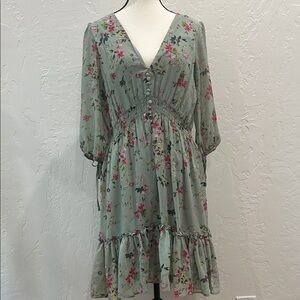 Taylor Green Floral Long Sleeve Dress  JT